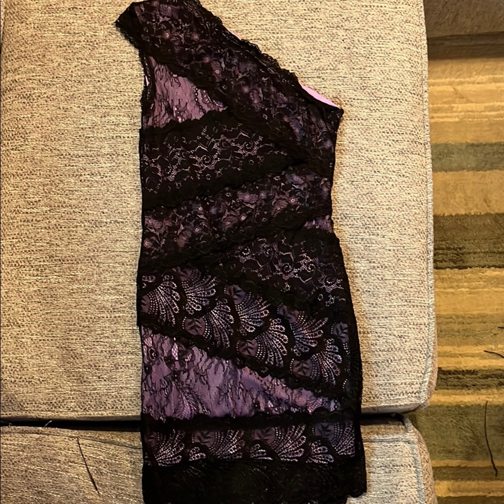 Black and Purple One Shoulder Cocktail Dress